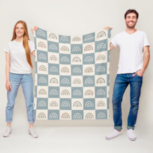 Boho Chequered Rainbow Minimalist Pattern Fleece Blanket