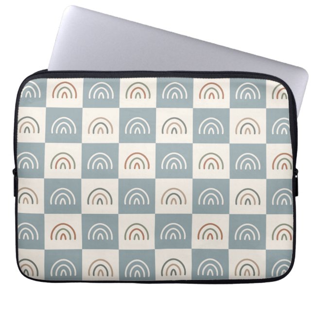 Boho Chequered Rainbow Minimalist Pattern Laptop Sleeve (Front)