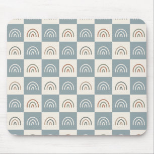 Boho Chequered Rainbow Minimalist Pattern Mouse Mat