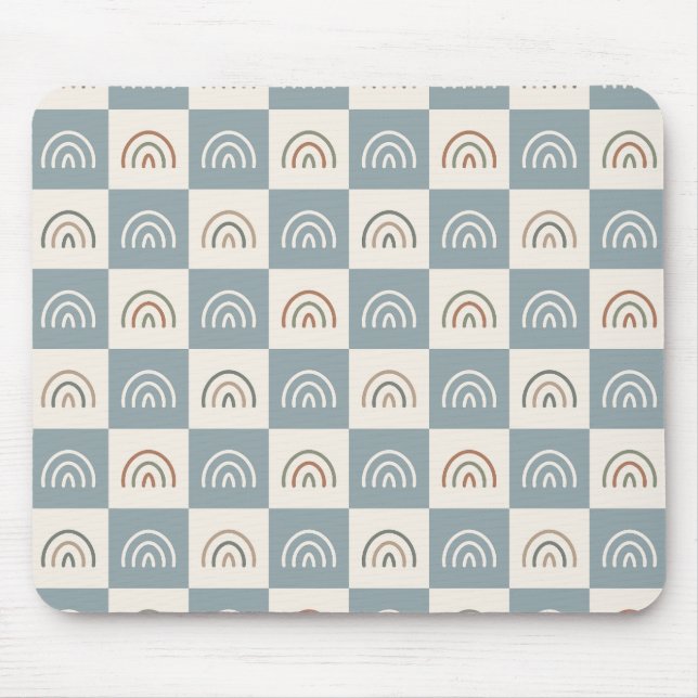 Boho Chequered Rainbow Minimalist Pattern Mouse Mat (Front)