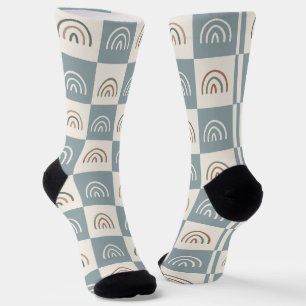 Boho Chequered Rainbow Minimalist Pattern Socks