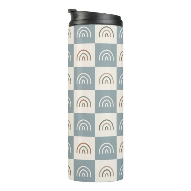 Boho Chequered Rainbow Minimalist Pattern Thermal Tumbler (Rotated Right)