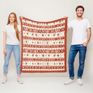 Boho Chestnut Red Abstract Doodles Fleece Blanket