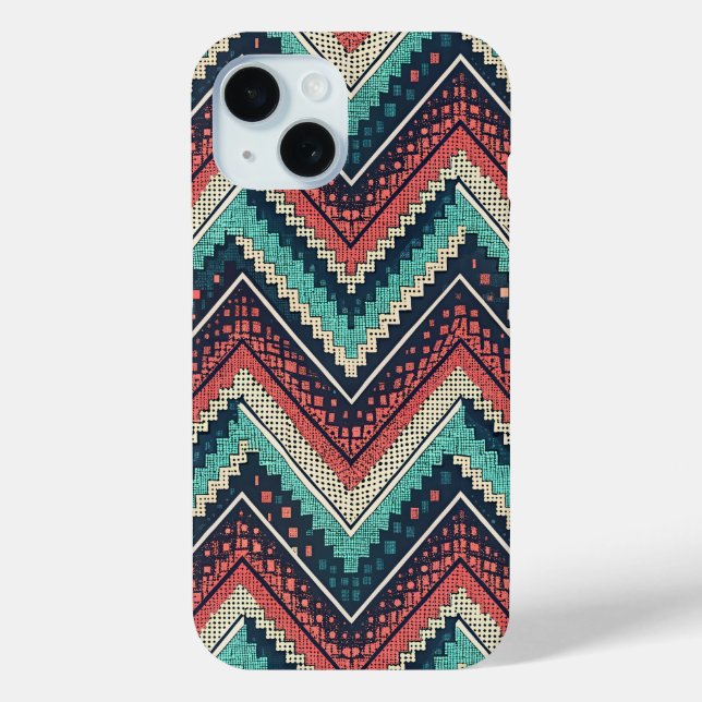 Boho Chevron Pattern | Teal, Coral & Cream Zigzag  Case-Mate iPhone Case (Back)