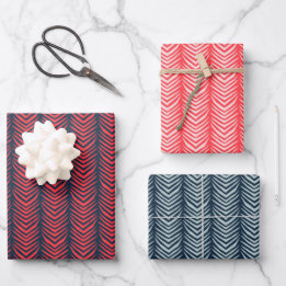 Boho Chevron Stripe in Red and Navy Christmas Wrapping Paper Sheet