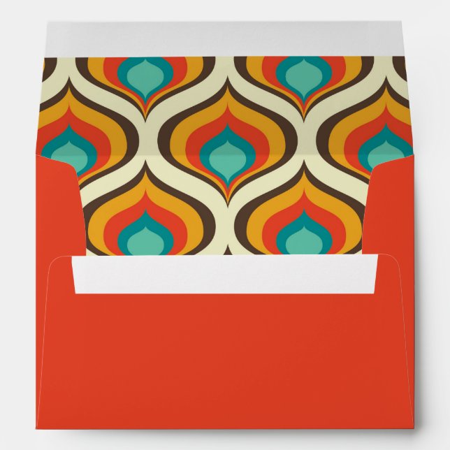 Boho Chic 70's Pattern Orange Return Address Envelope (Back (Bottom))