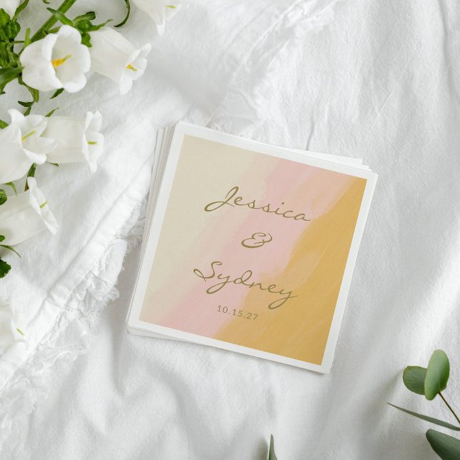 Boho Chic Abstract Watercolor Pink Yellow Wedding Napkin (Creator Uploaded)