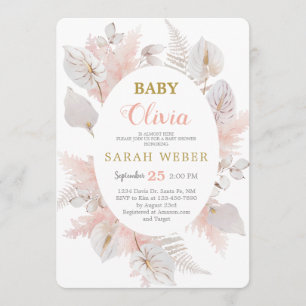 Boho chic anthurium floral baby girl shower invitation