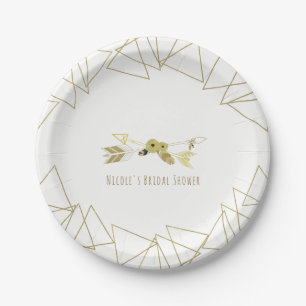 Boho Chic Arrows & Gold Geometric Triangles Modern Paper Plate