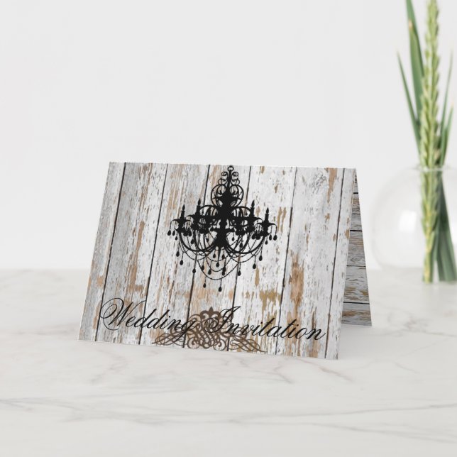 boho chic barn wood rustic country wedding invitation (Front)