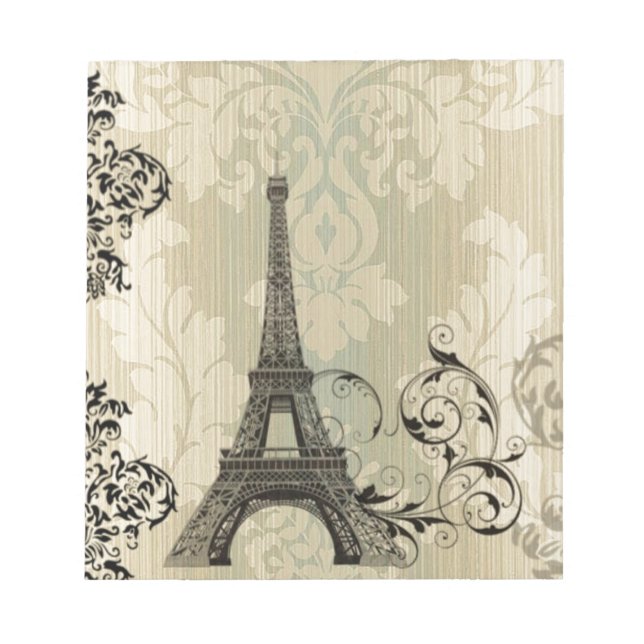 Boho Chic beige Damask Paris Eiffel Tower Notepad (Front)