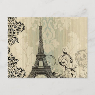 Boho Chic beige Damask Paris Eiffel Tower Postcard