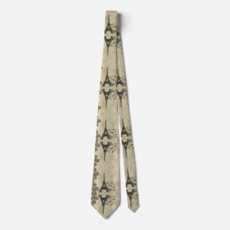 Boho Chic beige Damask Paris Eiffel Tower Tie