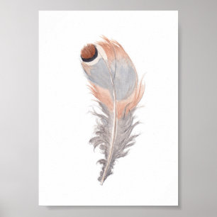 Boho chic bird feather watercolor painting print
