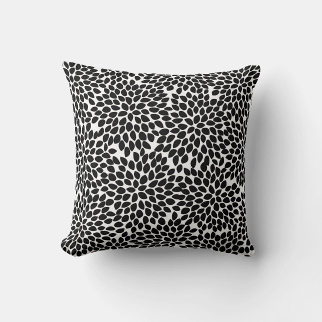 Boho Chic Black and White Abstract Floral Pattern Cushion (Front)
