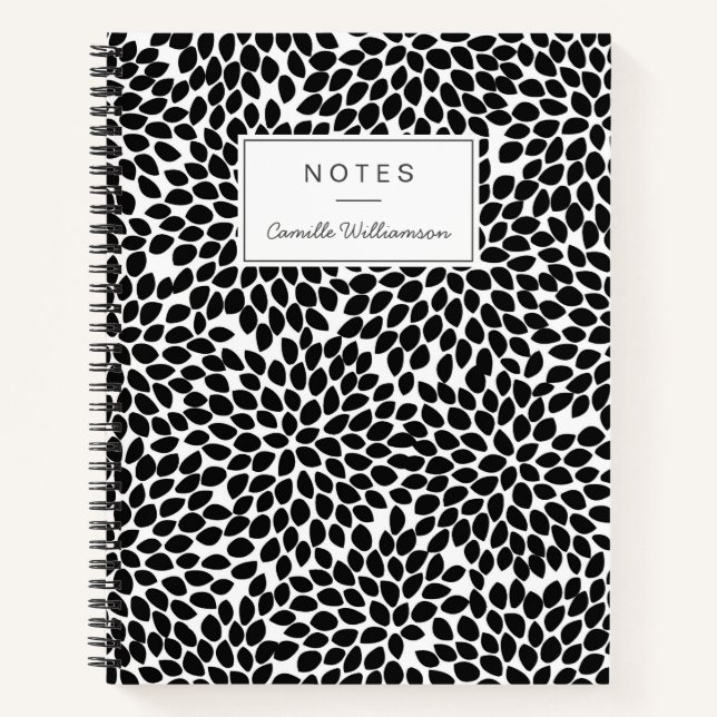 Boho Chic Black and White Abstract Floral Pattern  Notebook (Front)