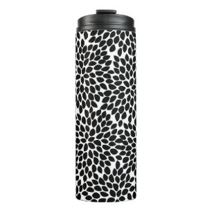 Boho Chic Black and White Abstract Floral Pattern Thermal Tumbler