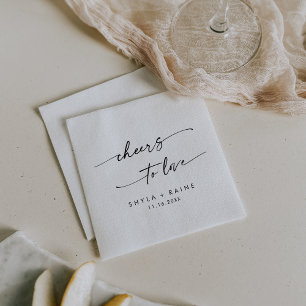 Boho Chic Black and White Cheers to Love Wedding Napkin