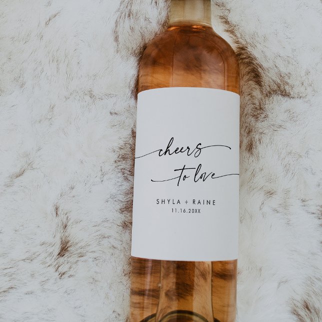 Boho Chic Black and White Cheers to Love Wedding Wine Label (Creator Uploaded)