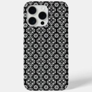 Boho Chic Black and White Floral Pattern iPhone 15 Pro Max Case