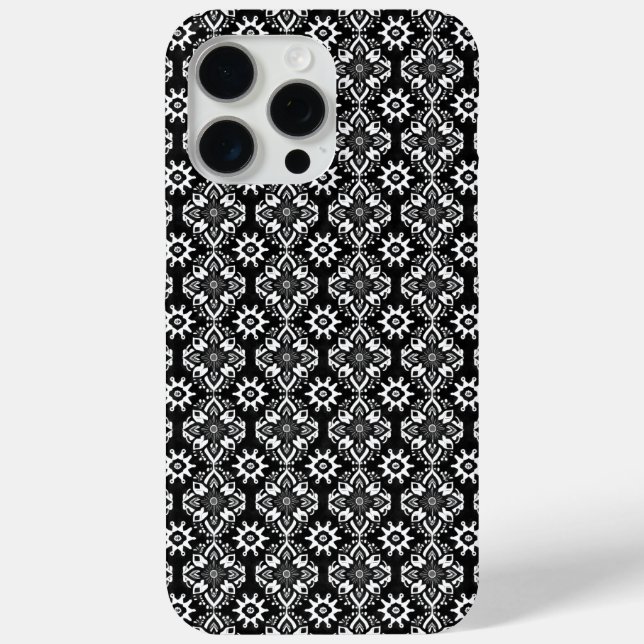 Boho Chic Black and White Floral Pattern Case-Mate iPhone Case (Back)