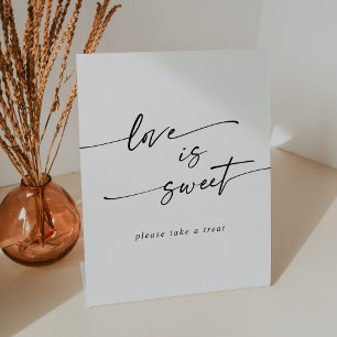 Boho Chic Black and White Love Is Sweet Wedding Pedestal Sign