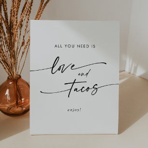 Boho Chic Black and White Love Taco Bar Wedding Pedestal Sign