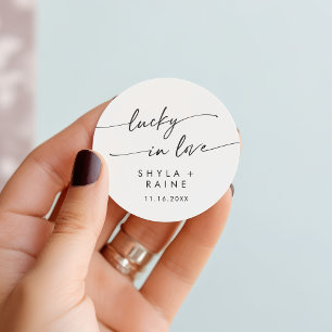 Boho Chic Black and White Lucky In Love Favour Classic Round Sticker