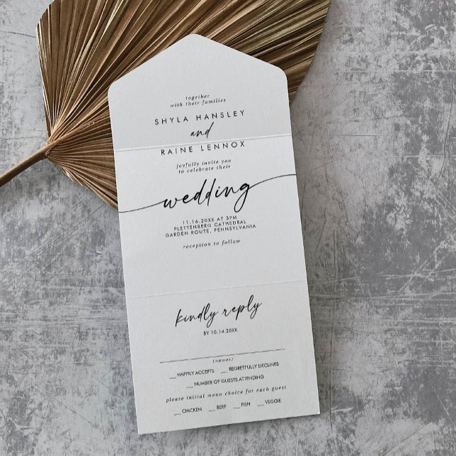 Boho Chic Black and White Meal Choice RSVP Wedding All In One Invitation (Creator Uploaded)