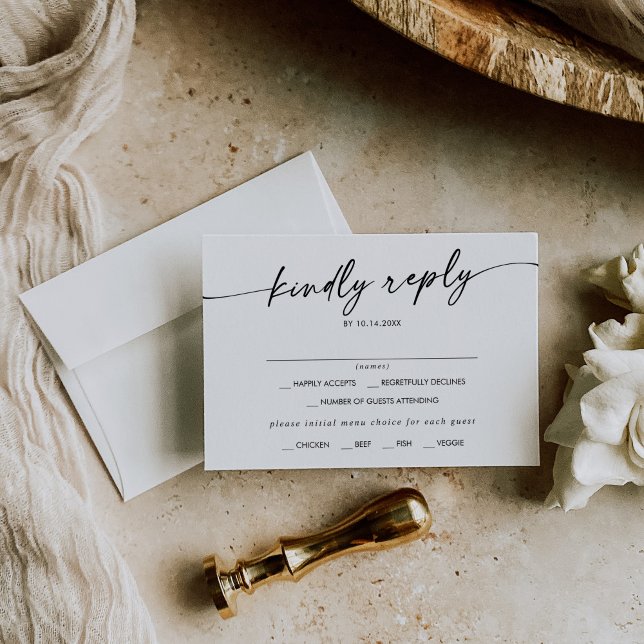 Boho Chic Black and White Menu Choice RSVP Card (Creator Uploaded)