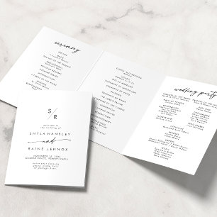 Boho Chic Black and White Monogram Wedding Tri-Fold Programme