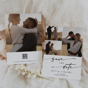 Boho Chic Black and White Multi Photo QR Code Save The Date