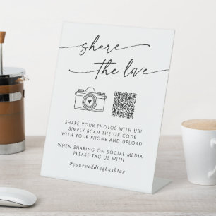 Boho Chic Black and White Share the Love QR Code Pedestal Sign