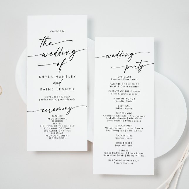 Boho Chic Black and White Tea Length Wedding Programme (Creator Uploaded)