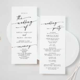 Boho Chic Black and White Tea Length Wedding Programme