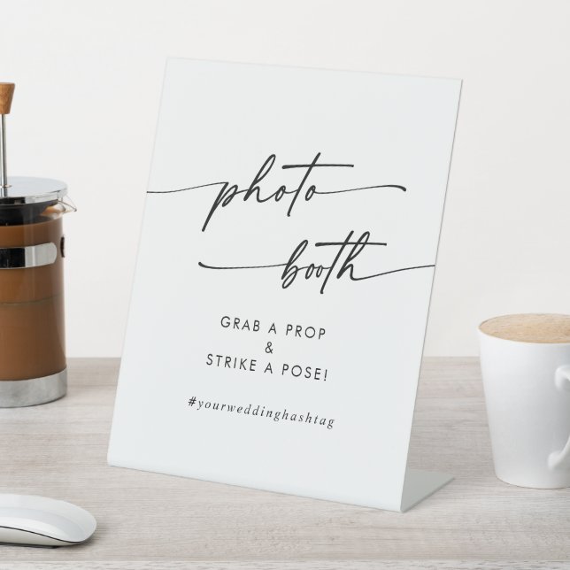 Boho Chic Black and White Wedding Photo Booth Pedestal Sign (In SItu)