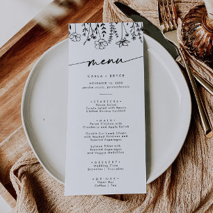 Boho Chic Black and White Wildflower Wedding Menu