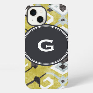 Boho chic black and yellow ikat tribal pattern iPhone 13 case