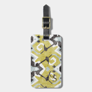 Boho chic black and yellow ikat tribal pattern luggage tag