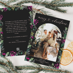 Boho Chic Black & Pink Arch Photo Christmas Card