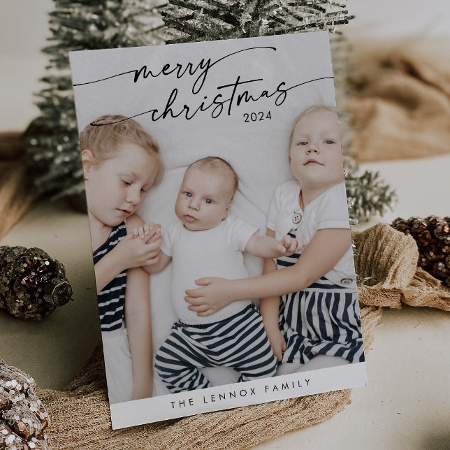 Boho Chic Black White Cute Unique Photo Christmas Holiday Card (Creator Uploaded)