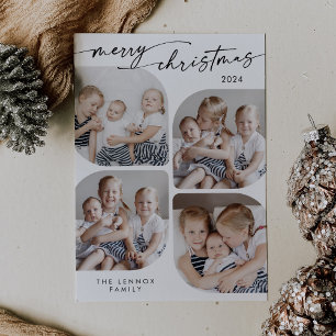 Boho Chic Black White Family Multi Photo Christmas Holiday Card