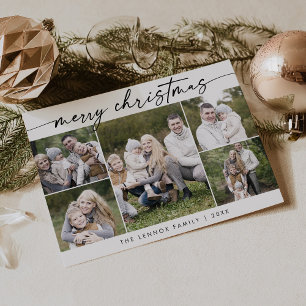 Boho Chic Black White Photo Boho Merry Christmas Holiday Card