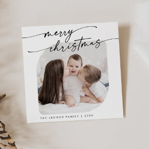 Boho Chic Black White Photo Cute Family Christmas Holiday Card