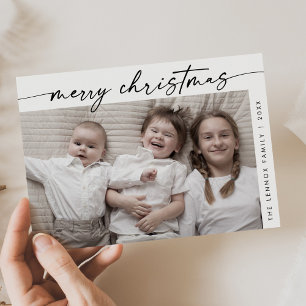 Boho Chic Black White Photo Fun Family Christmas Holiday Card