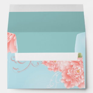 boho chic blue watercolor floral pink flowers envelope