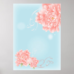 boho chic blue watercolor floral pink flowers poster
