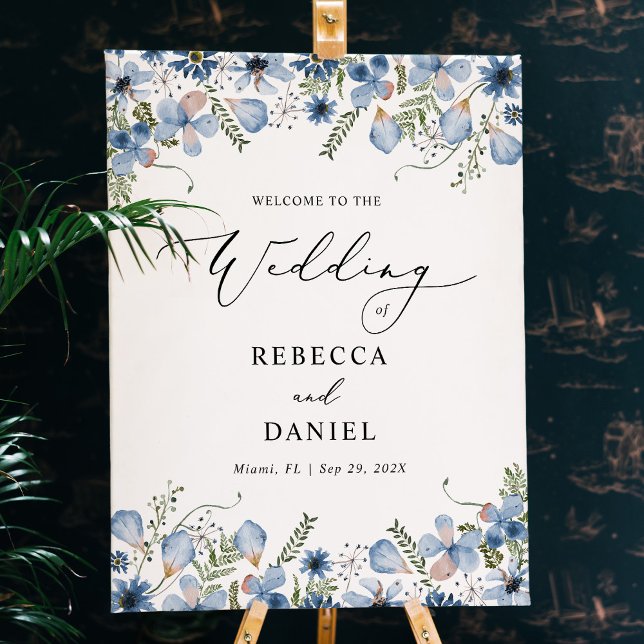 Boho Chic Blue Wildflowers Wedding Welcome Poster (Creator Uploaded)