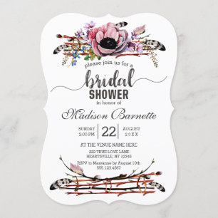 Boho Chic Blush Floral Bridal Shower Invitation