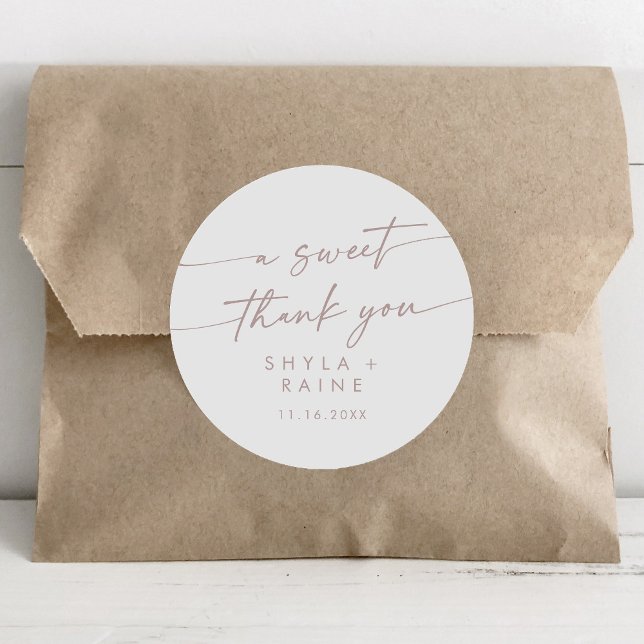 Boho Chic Blush Pink A Sweet Thank You Favour Classic Round Sticker (Creator Uploaded)